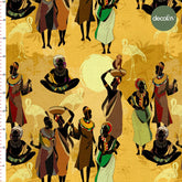 Watercolor African Women Flamingo Patterns Digital Printed Fabric